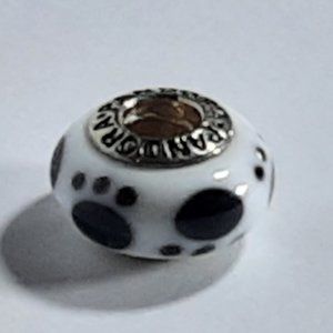 PANDORA MURANO GLASS CHARM BEAD WITH PAW PRINTS BLACK AND WHITE